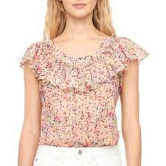 NWOT Rebecca Taylor Blue  White Floral Ruffle Top Cotton Blouse 6 - Picture 2 of 8
